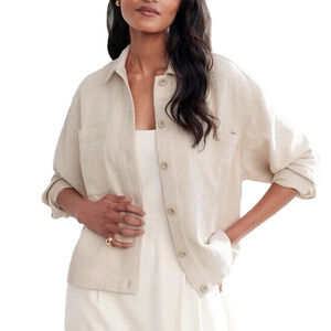 Jenni Kayne Georgia Jacket Natural Cotton Linen Button Up Shacket Size L NEW